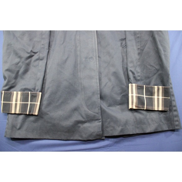 Burberry London Women Coat Carmen Trench Coat Size 12R Plaid Lining USA Navy - Picture 6 of 10